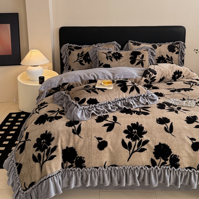 91家纺网 家纺一手货源 找家纺 米莱家纺 2025新款兔毛绒法式花边四件套 欧若拉