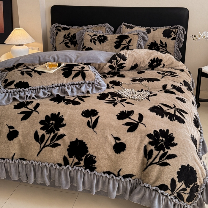 91家纺网 家纺一手货源 找家纺 米莱家纺 2025新款兔毛绒法式花边四件套 欧若拉