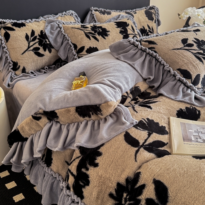 91家纺网 家纺一手货源 找家纺 米莱家纺 2025新款兔毛绒法式花边四件套 欧若拉