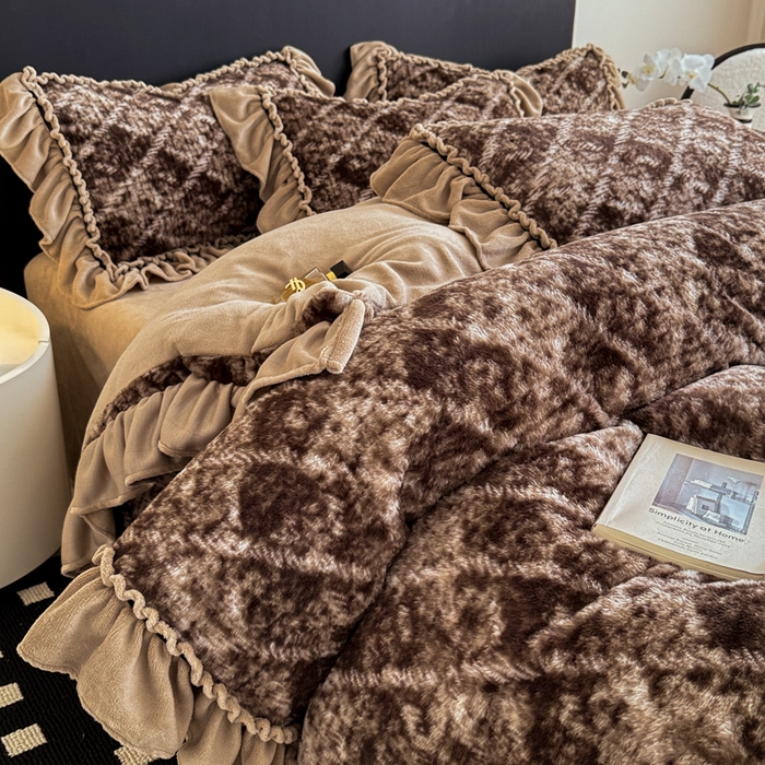 米莱家纺 2025新款兔毛绒法式花边四件套 赛琳