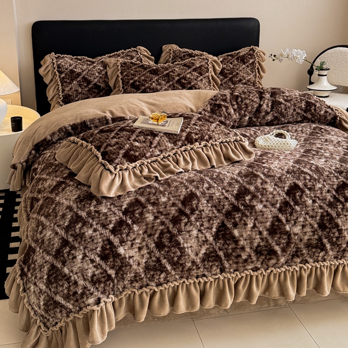 91家纺网 家纺一手货源 找家纺 米莱家纺 2025新款兔毛绒法式花边四件套 赛琳