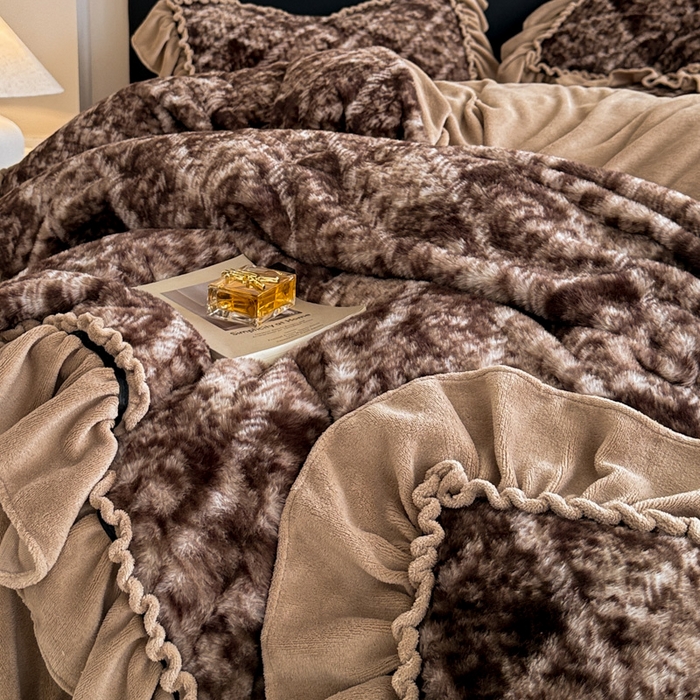 91家纺网 家纺一手货源 找家纺 米莱家纺 2025新款兔毛绒法式花边四件套 赛琳