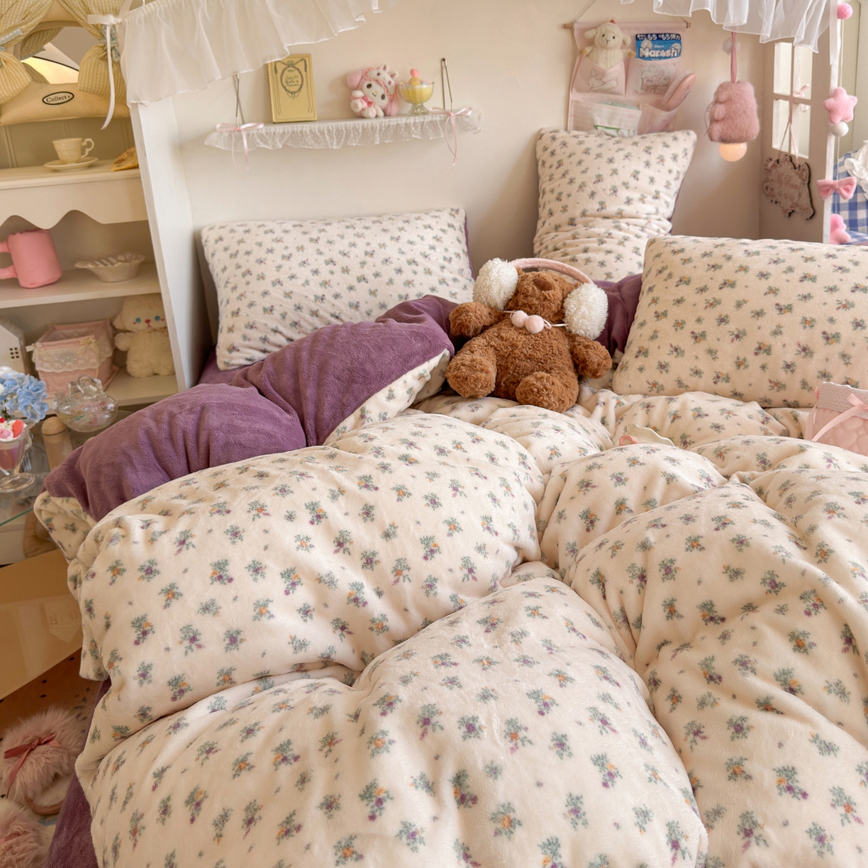 91家纺网 家纺一手货源 找家纺 初念 2025新款加厚高克重保暖可爱系牛奶绒床品套件系列（小红书推荐）（提供买家秀） 繁华似梦