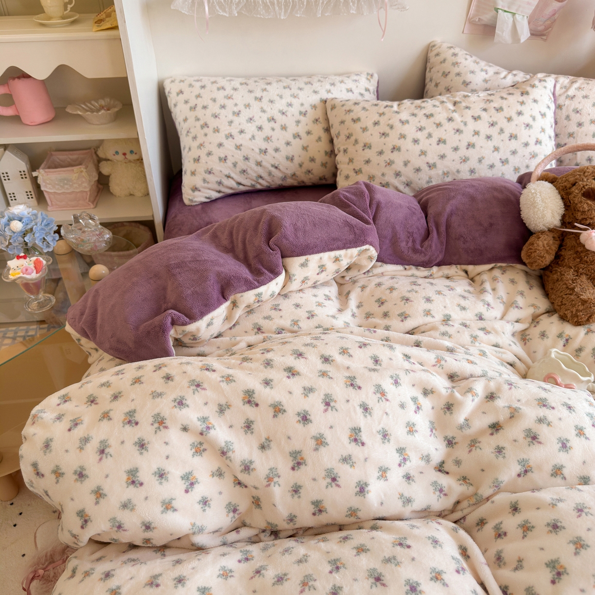 91家纺网 家纺一手货源 找家纺 初念 2025新款加厚高克重保暖可爱系牛奶绒床品套件系列（小红书推荐）（提供买家秀） 繁华似梦