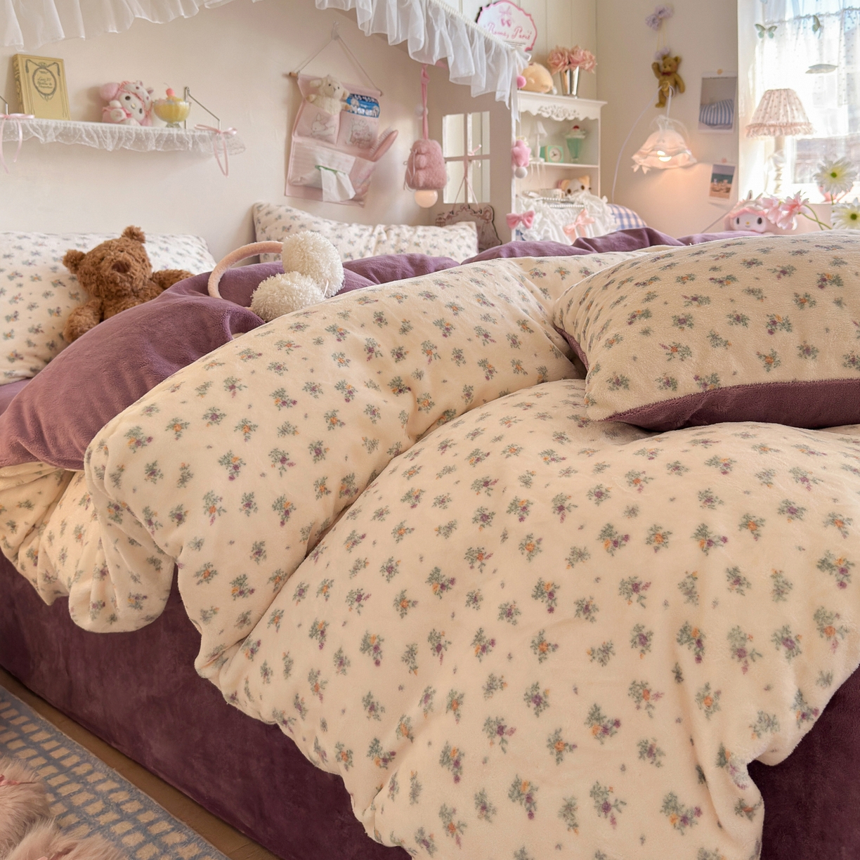 91家纺网 家纺一手货源 找家纺 初念 2025新款加厚高克重保暖可爱系牛奶绒床品套件系列（小红书推荐）（提供买家秀） 繁华似梦