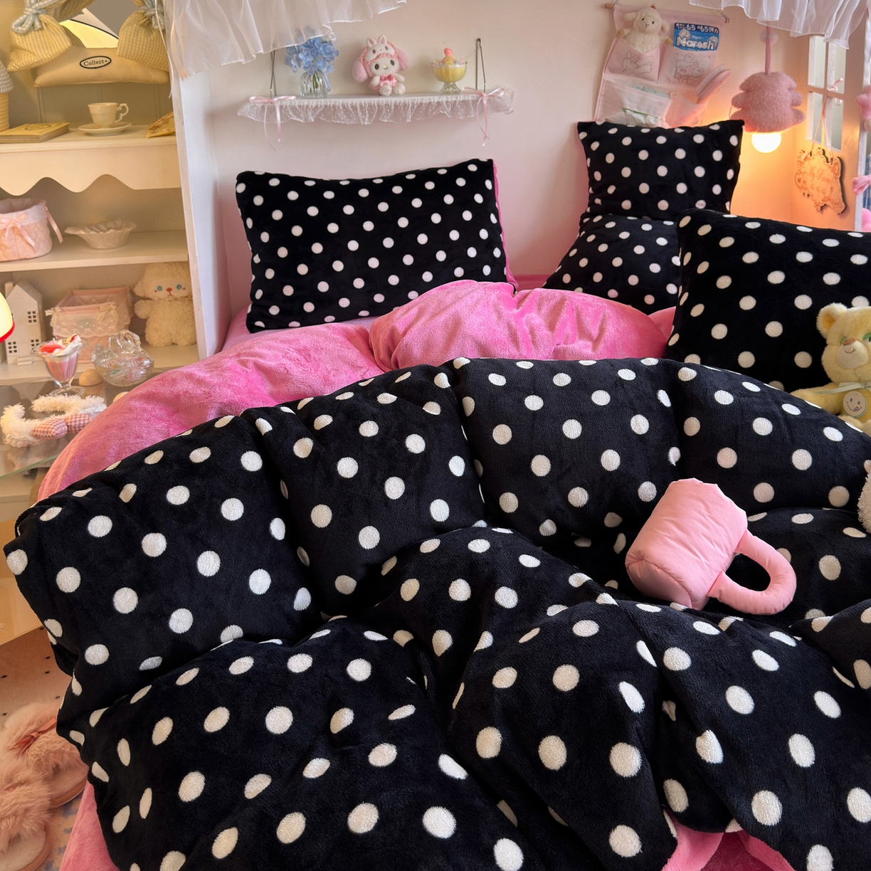 91家纺网 家纺一手货源 找家纺 初念 2025新款加厚高克重保暖可爱系牛奶绒床品套件系列（小红书推荐）（提供买家秀） 黑珍珠