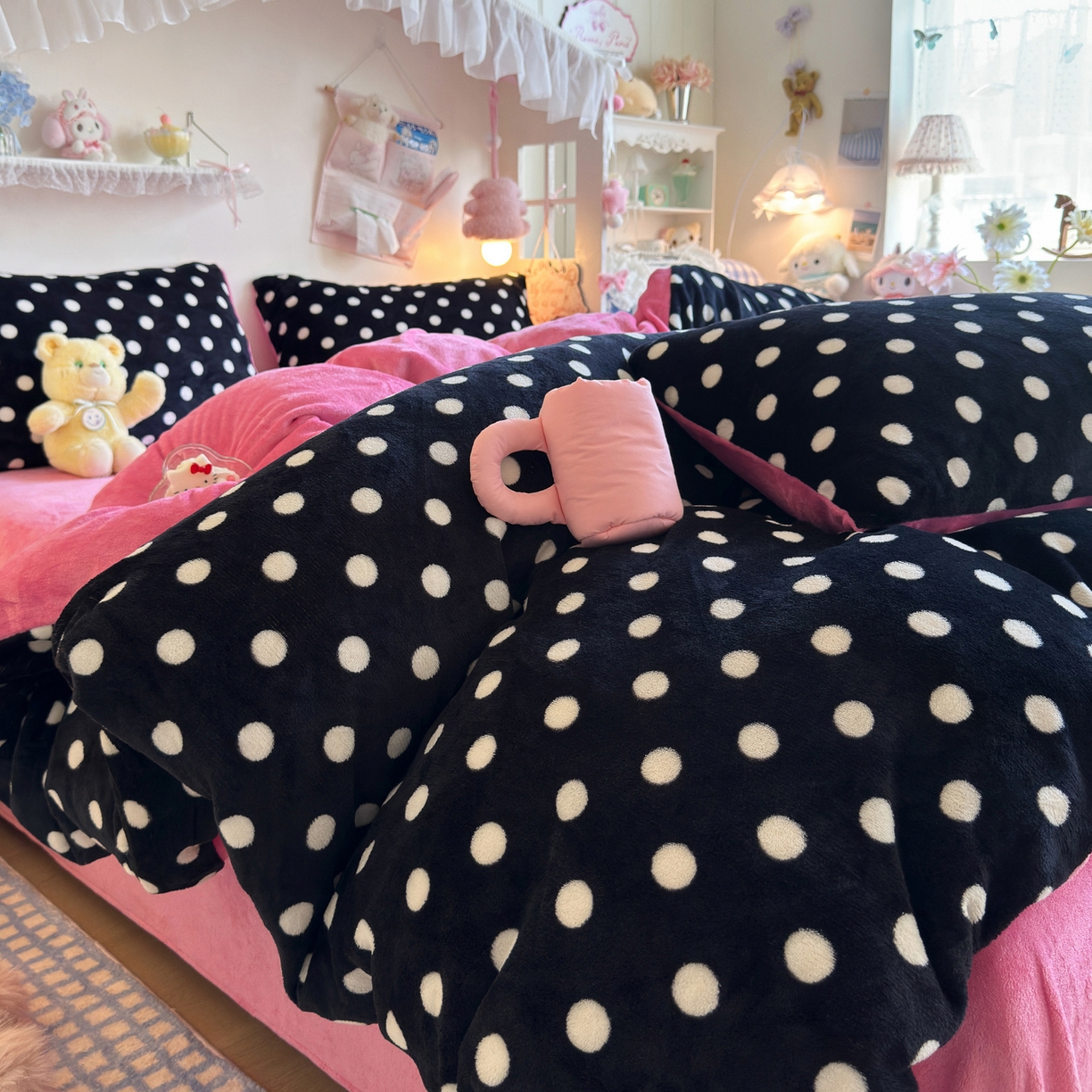 91家纺网 家纺一手货源 找家纺 初念 2025新款加厚高克重保暖可爱系牛奶绒床品套件系列（小红书推荐）（提供买家秀） 黑珍珠