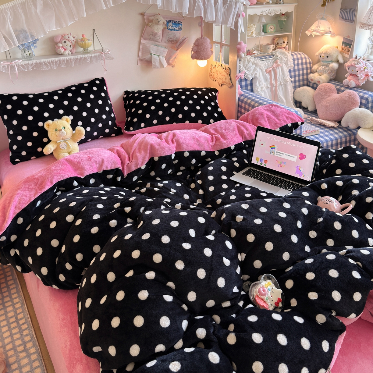 91家纺网 家纺一手货源 找家纺 初念 2025新款加厚高克重保暖可爱系牛奶绒床品套件系列（小红书推荐）（提供买家秀） 黑珍珠