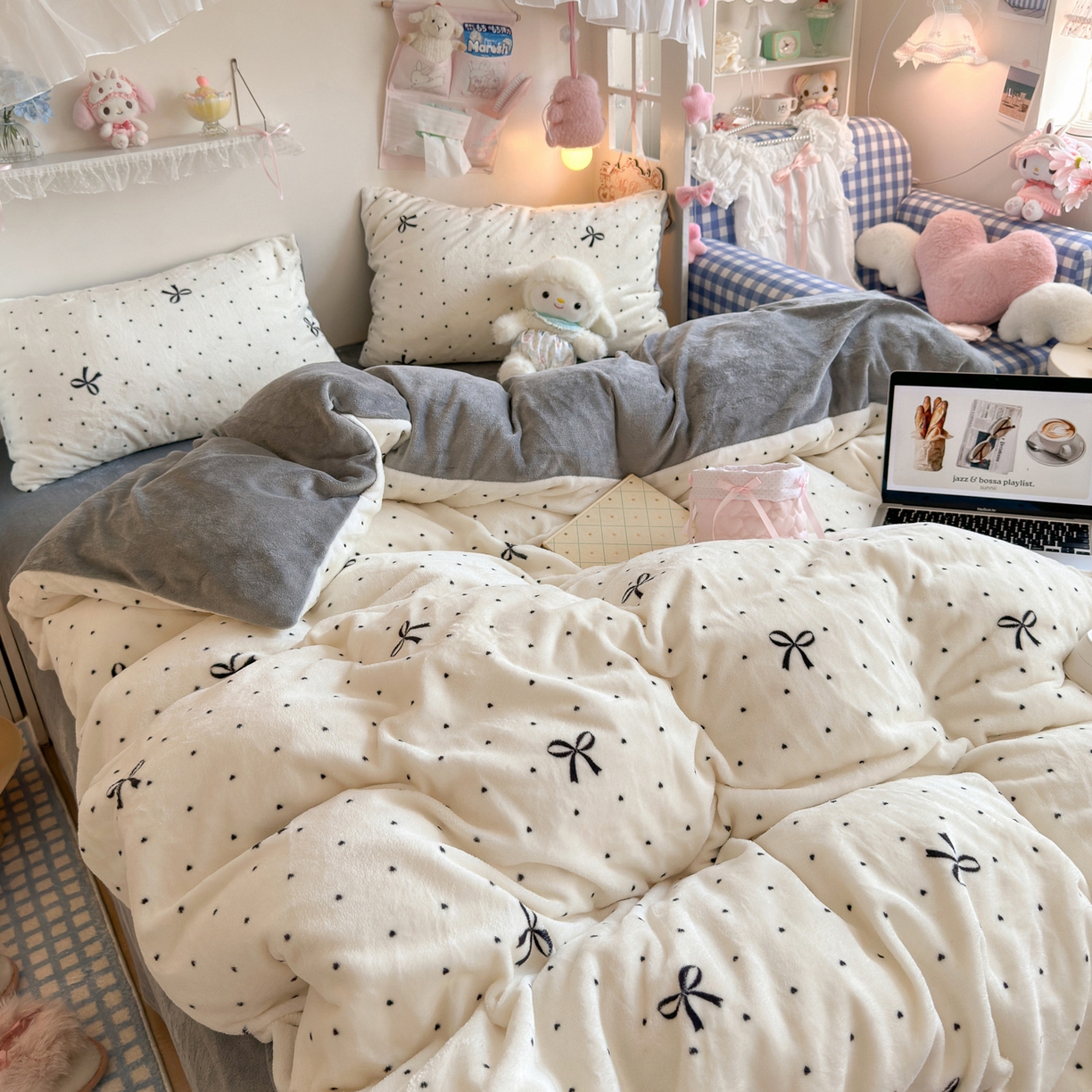 91家纺网 家纺一手货源 找家纺 初念 2025新款加厚高克重保暖可爱系牛奶绒床品套件系列（小红书推荐）（提供买家秀） 蝴蝶点点心