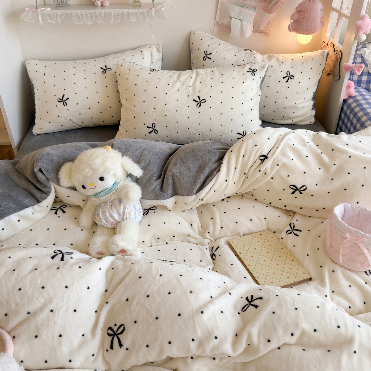 91家纺网 家纺一手货源 找家纺 初念 2025新款加厚高克重保暖可爱系牛奶绒床品套件系列（小红书推荐）（提供买家秀） 蝴蝶点点心