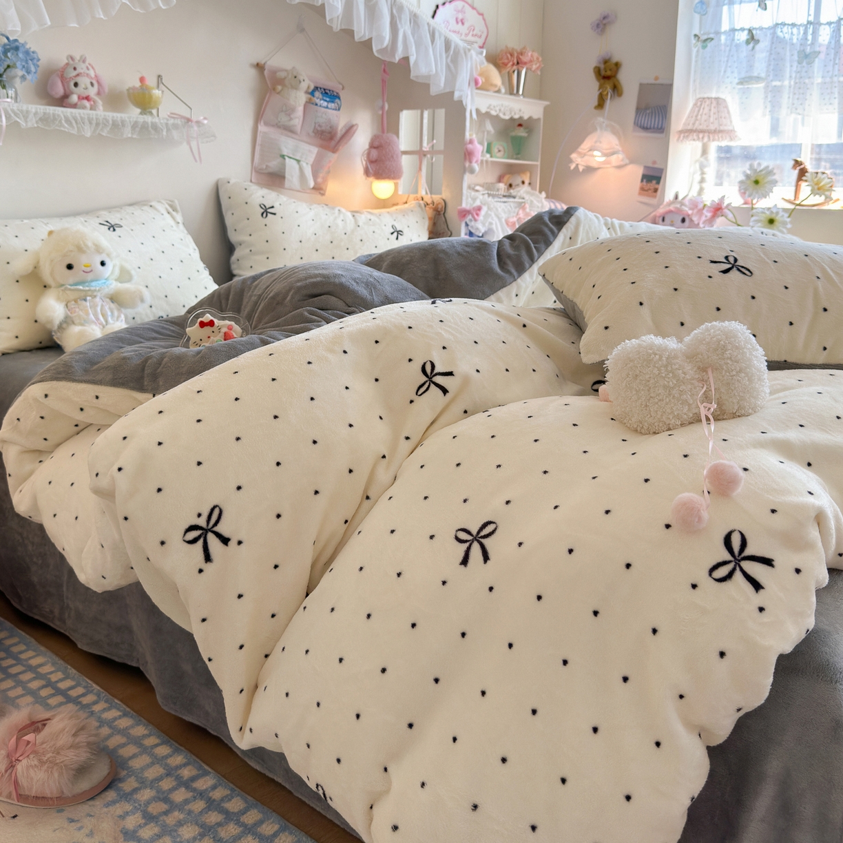 91家纺网 家纺一手货源 找家纺 初念 2025新款加厚高克重保暖可爱系牛奶绒床品套件系列（小红书推荐）（提供买家秀） 蝴蝶点点心