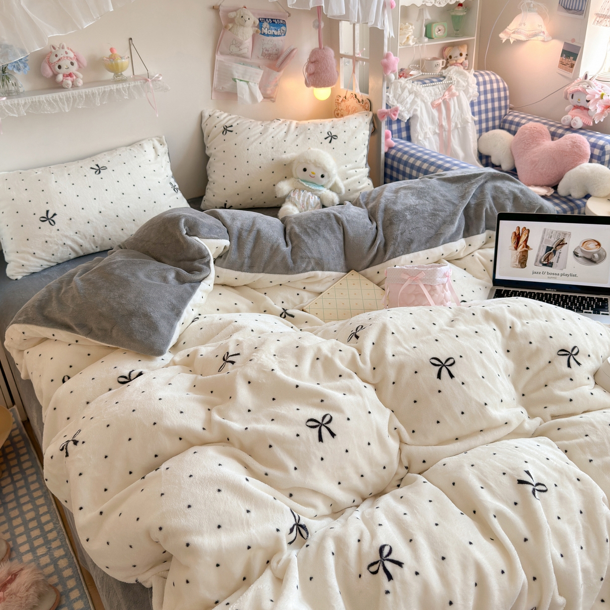 91家纺网 家纺一手货源 找家纺 初念 2025新款加厚高克重保暖可爱系牛奶绒床品套件系列（小红书推荐）（提供买家秀） 蝴蝶点点心