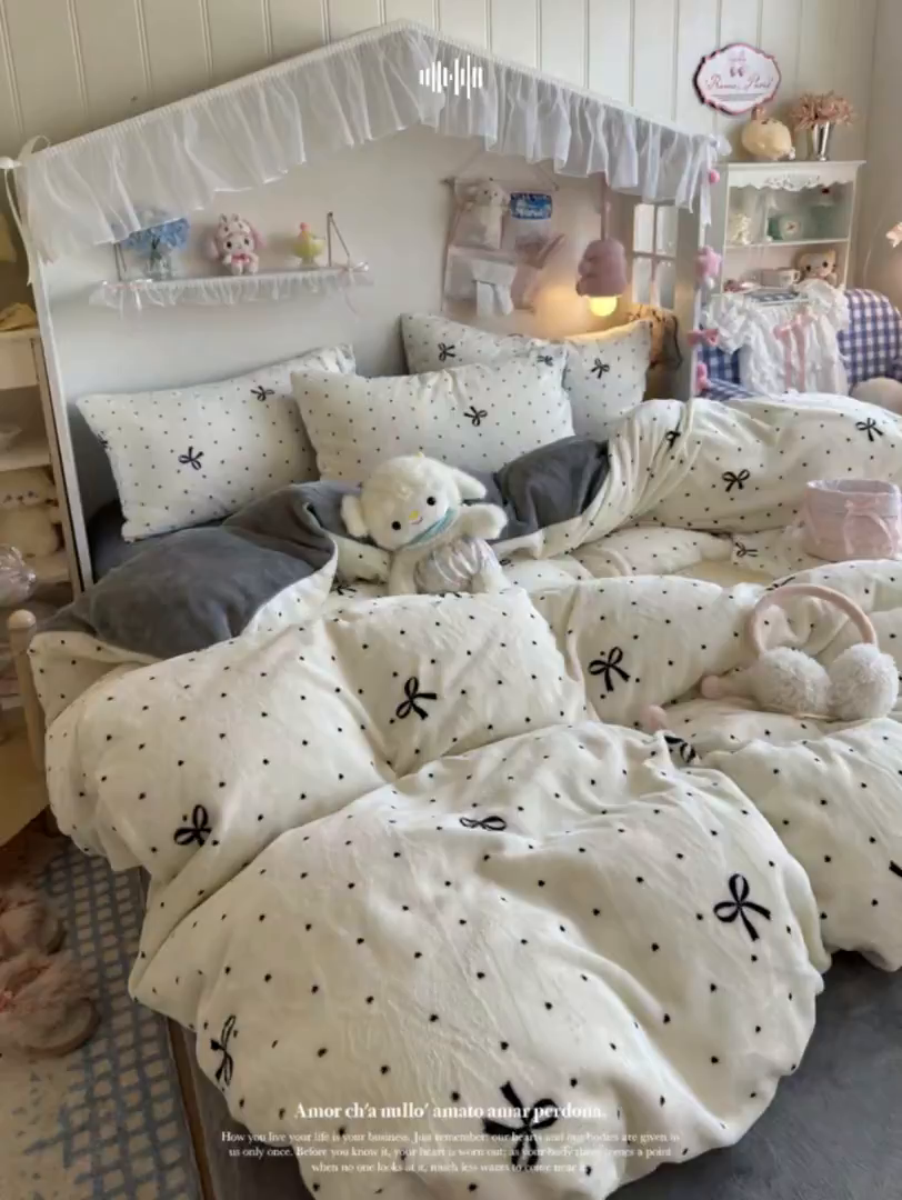 91家纺网 家纺一手货源 找家纺 初念 2025新款加厚高克重保暖可爱系牛奶绒床品套件系列（小红书推荐）（提供买家秀） 蝴蝶点点心