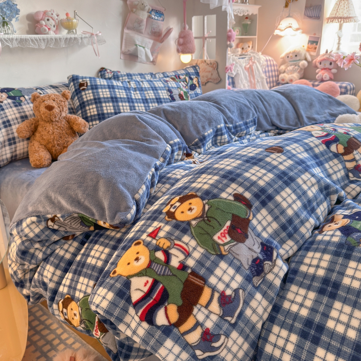 初念 2025新款加厚高克重保暖可爱系牛奶绒床品套件系列（小红书推荐）（提供买家秀） 蓝格英伦熊