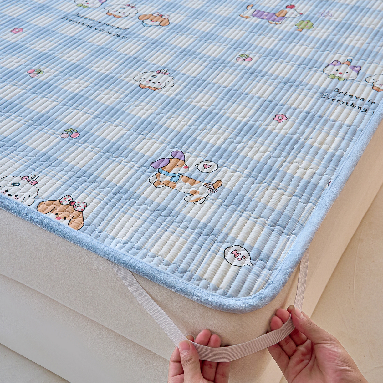 91家纺网 家纺一手货源 找家纺 X猫先生 2025新款棉加绒床垫一面全棉一面牛奶绒床褥垫软床垫床盖四季通用 逗号日记（A棉B绒）