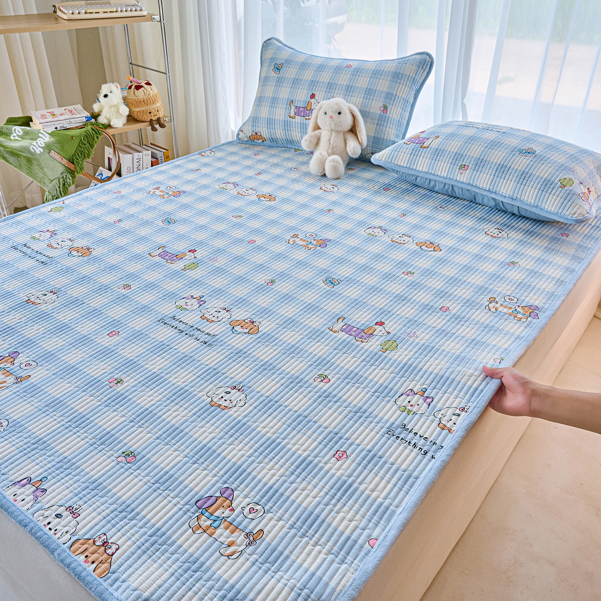 91家纺网 家纺一手货源 找家纺 X猫先生 2025新款棉加绒床垫一面全棉一面牛奶绒床褥垫软床垫床盖四季通用 逗号日记（A棉B绒）