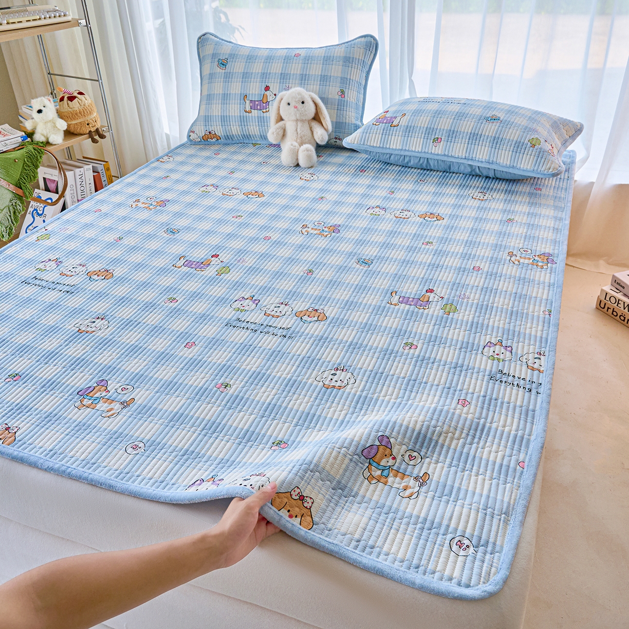 91家纺网 家纺一手货源 找家纺 X猫先生 2025新款棉加绒床垫一面全棉一面牛奶绒床褥垫软床垫床盖四季通用 逗号日记（A棉B绒）