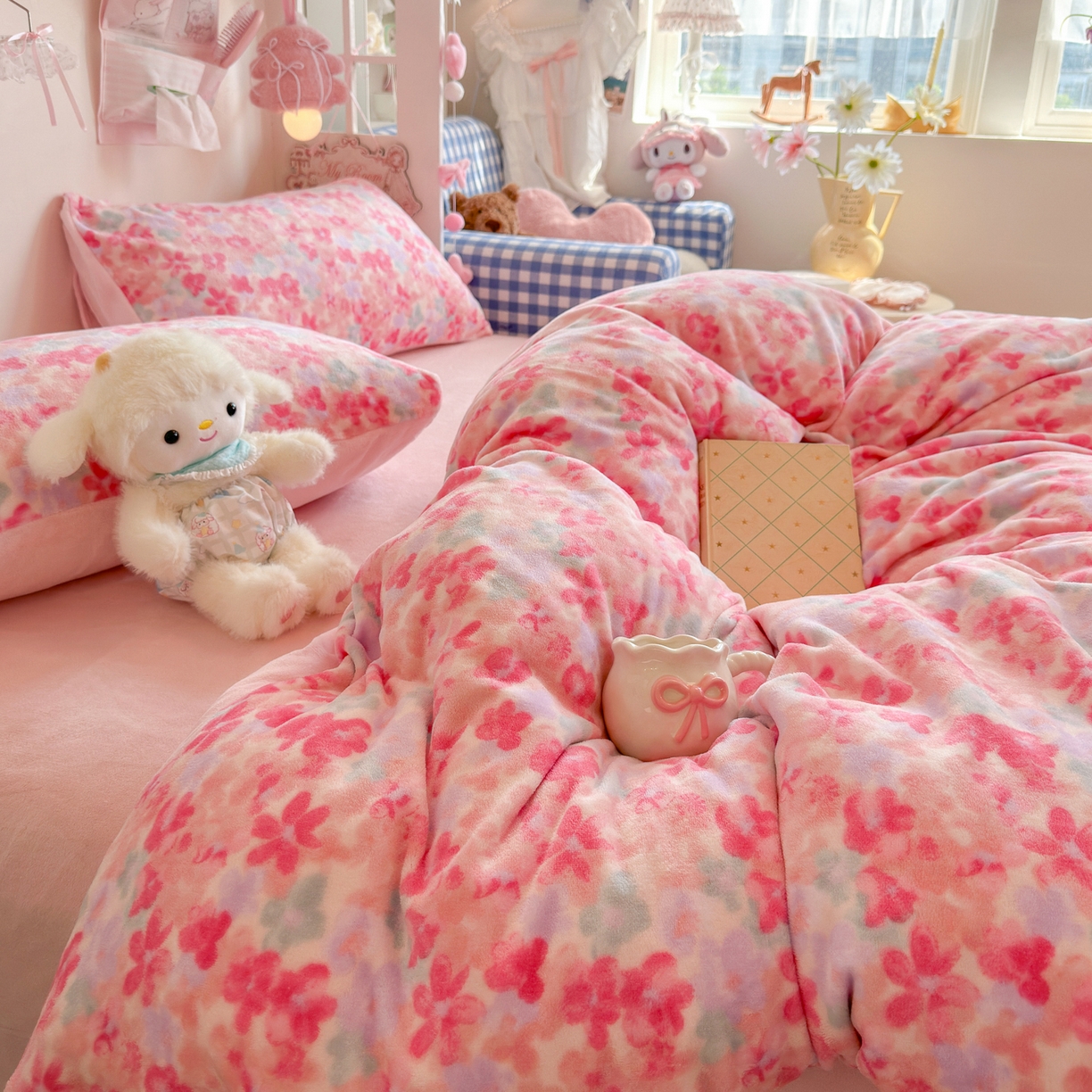 91家纺网 家纺一手货源 找家纺 初念 2025新款加厚高克重保暖可爱系牛奶绒床品套件系列（小红书推荐）（提供买家秀） 玫瑰粉黛