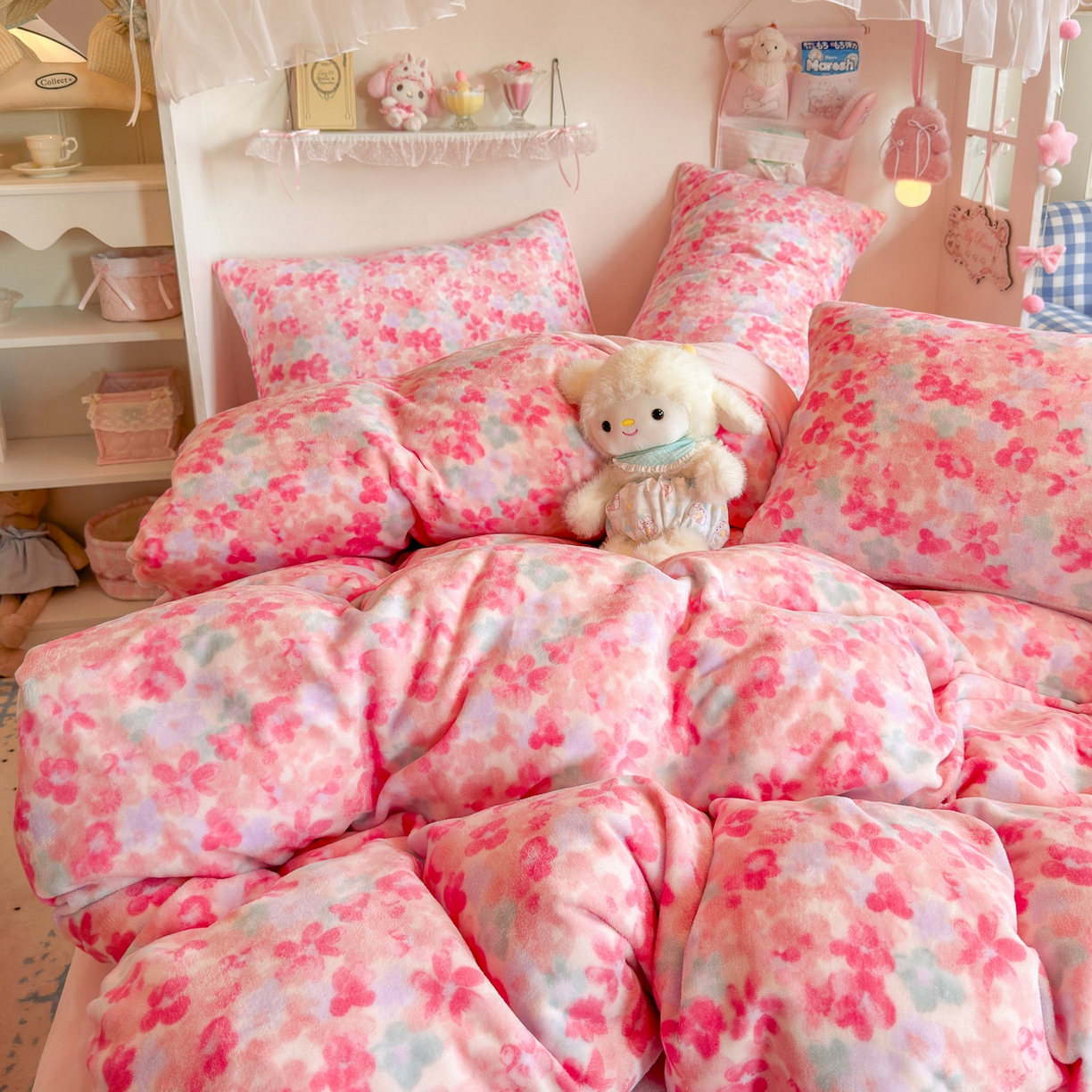 91家纺网 家纺一手货源 找家纺 初念 2025新款加厚高克重保暖可爱系牛奶绒床品套件系列（小红书推荐）（提供买家秀） 玫瑰粉黛