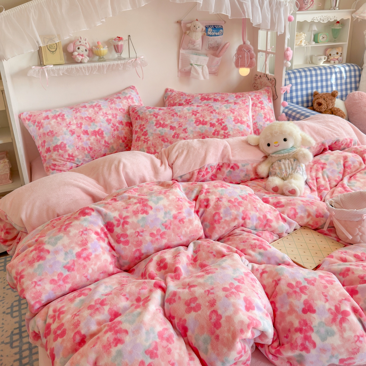 91家纺网 家纺一手货源 找家纺 初念 2025新款加厚高克重保暖可爱系牛奶绒床品套件系列（小红书推荐）（提供买家秀） 玫瑰粉黛