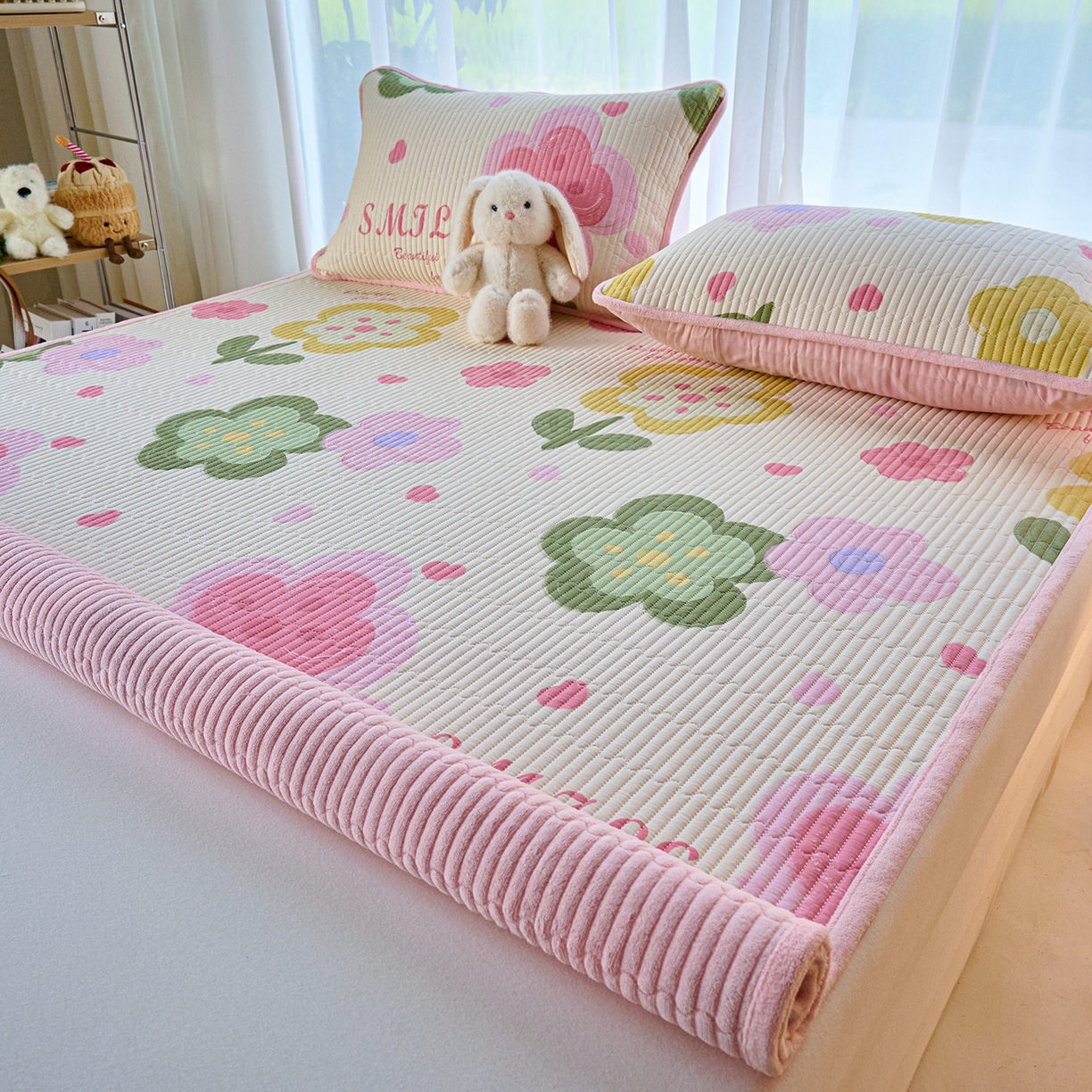 91家纺网 家纺一手货源 找家纺 X猫先生 2025新款棉加绒床垫一面全棉一面牛奶绒床褥垫软床垫床盖四季通用 贝利花都（A棉B绒）