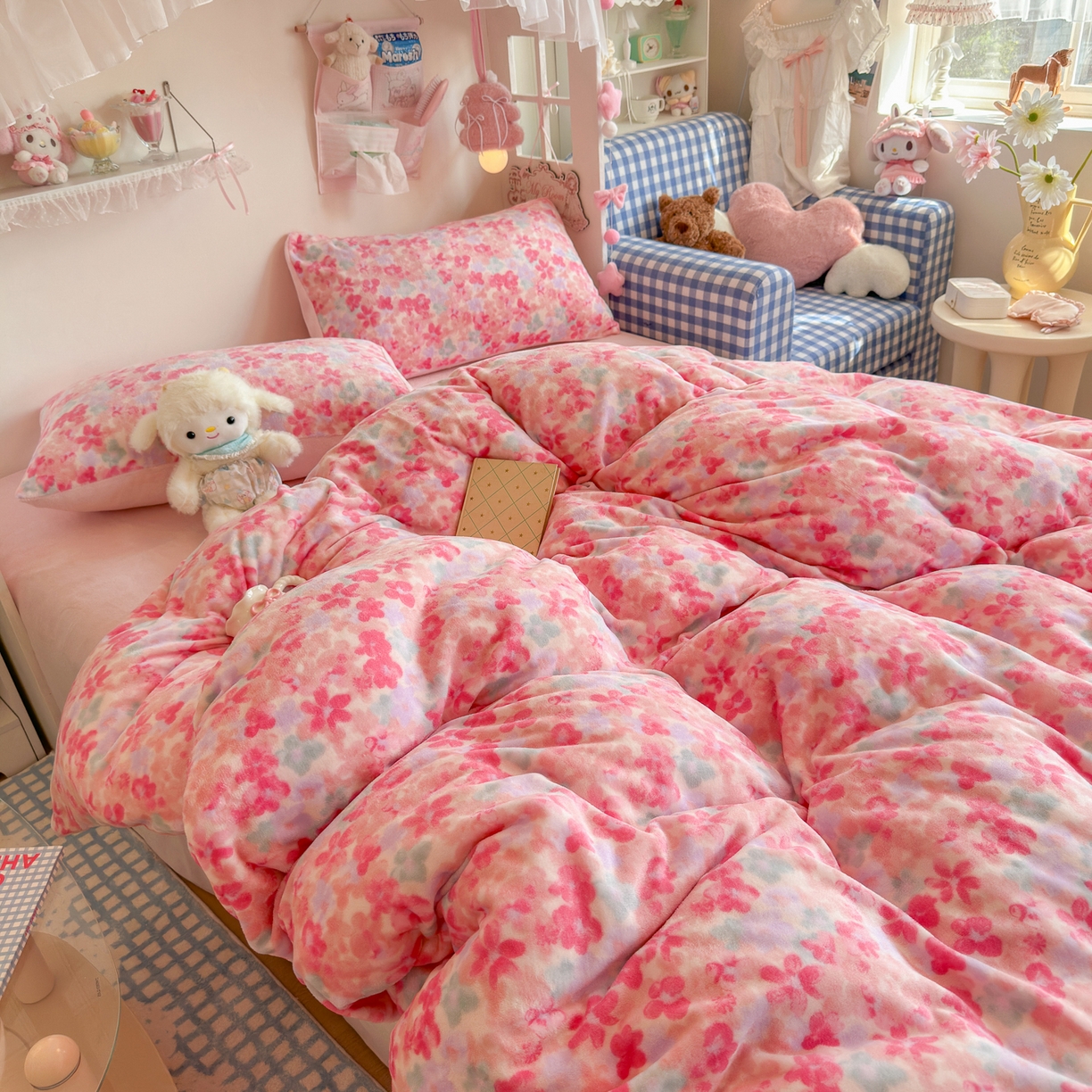 91家纺网 家纺一手货源 找家纺 初念 2025新款加厚高克重保暖可爱系牛奶绒床品套件系列（小红书推荐）（提供买家秀） 玫瑰粉黛