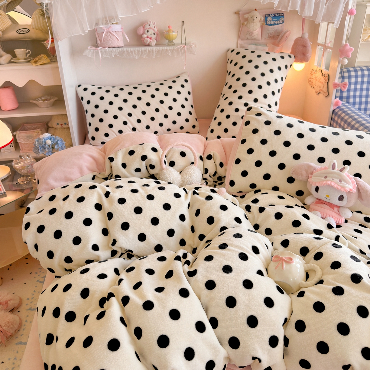 91家纺网 家纺一手货源 找家纺 初念 2025新款加厚高克重保暖可爱系牛奶绒床品套件系列（小红书推荐）（提供买家秀） 米珍珠