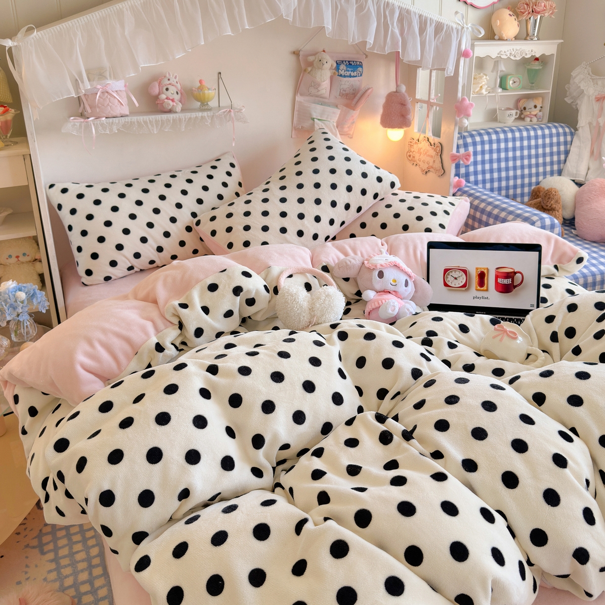 91家纺网 家纺一手货源 找家纺 初念 2025新款加厚高克重保暖可爱系牛奶绒床品套件系列（小红书推荐）（提供买家秀） 米珍珠