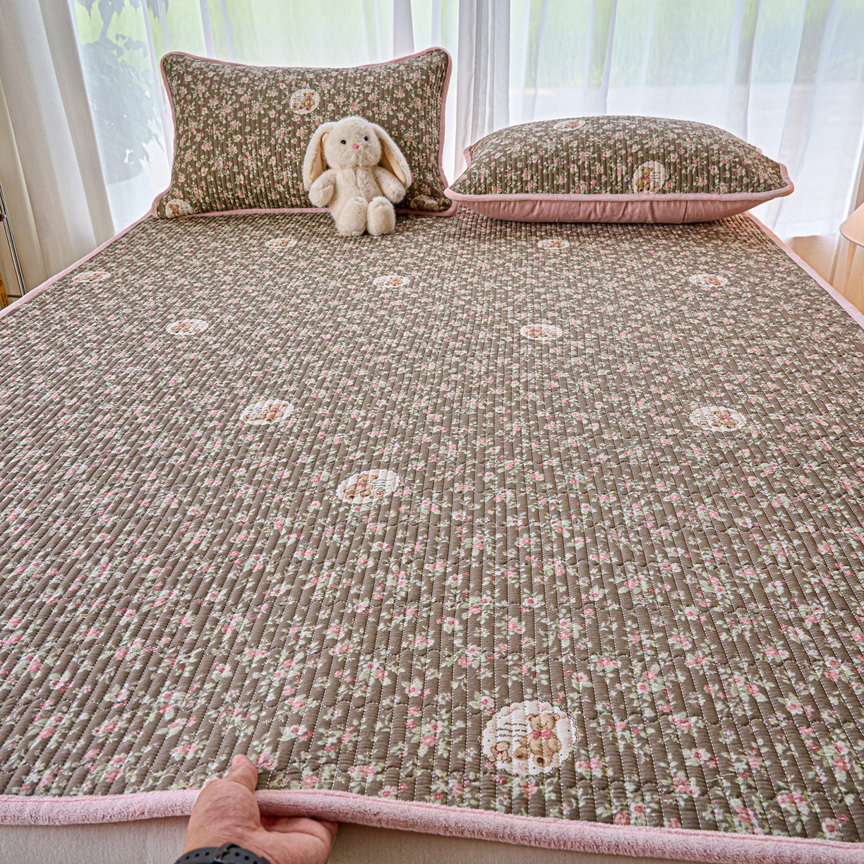 X猫先生 2025新款棉加绒床垫一面全棉一面牛奶绒床褥垫软床垫床盖四季通用 繁花小熊（A棉B绒）