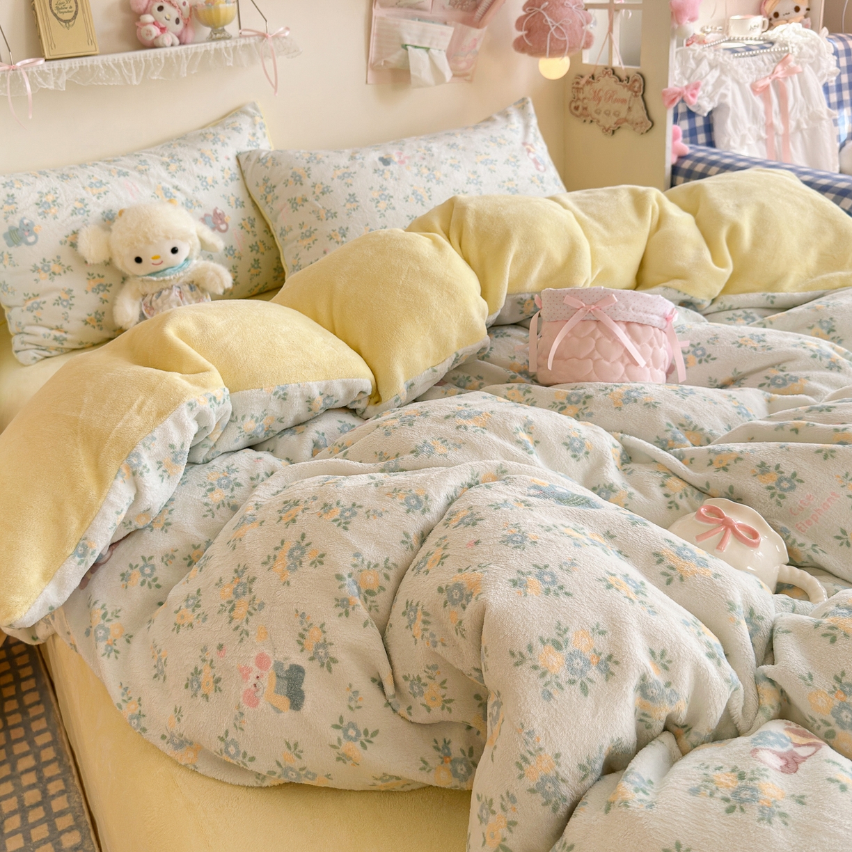 91家纺网 家纺一手货源 找家纺 初念 2025新款加厚高克重保暖可爱系牛奶绒床品套件系列（小红书推荐）（提供买家秀） 茉莉小象