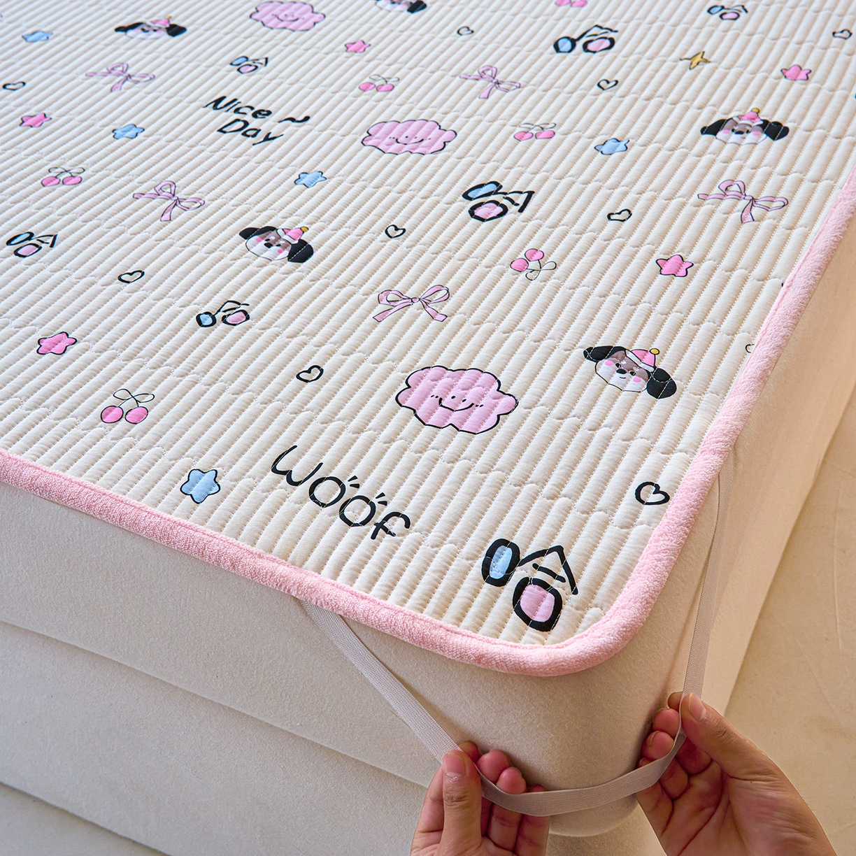 91家纺网 家纺一手货源 找家纺 X猫先生 2025新款棉加绒床垫一面全棉一面牛奶绒床褥垫软床垫床盖四季通用 哈哈狗(A棉B绒）