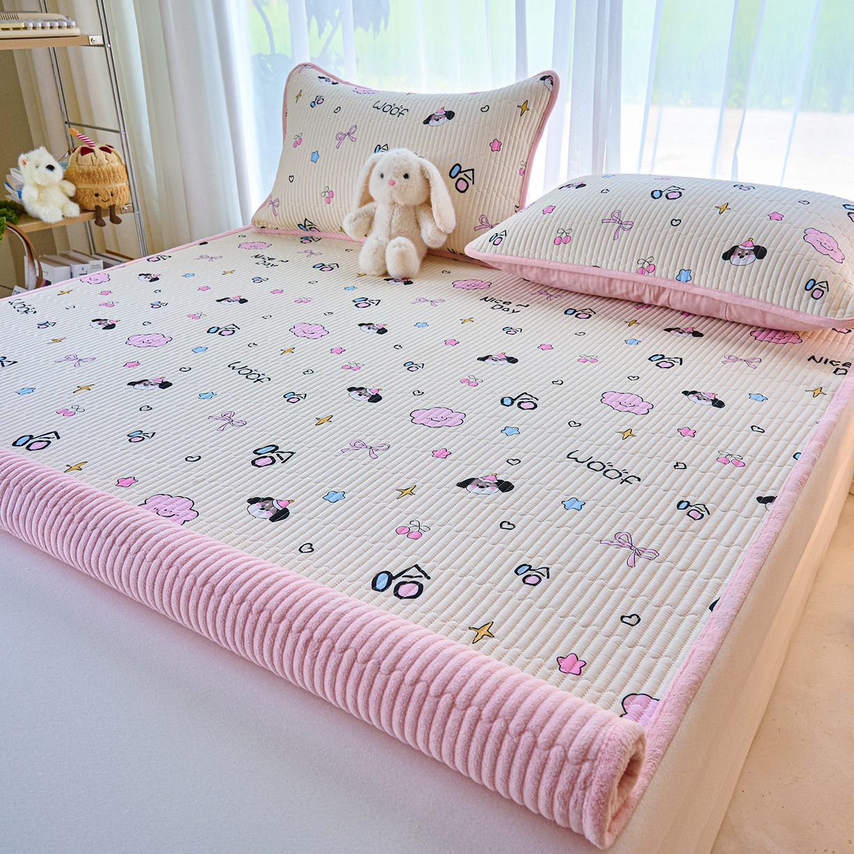 91家纺网 家纺一手货源 找家纺 X猫先生 2025新款棉加绒床垫一面全棉一面牛奶绒床褥垫软床垫床盖四季通用 哈哈狗(A棉B绒）