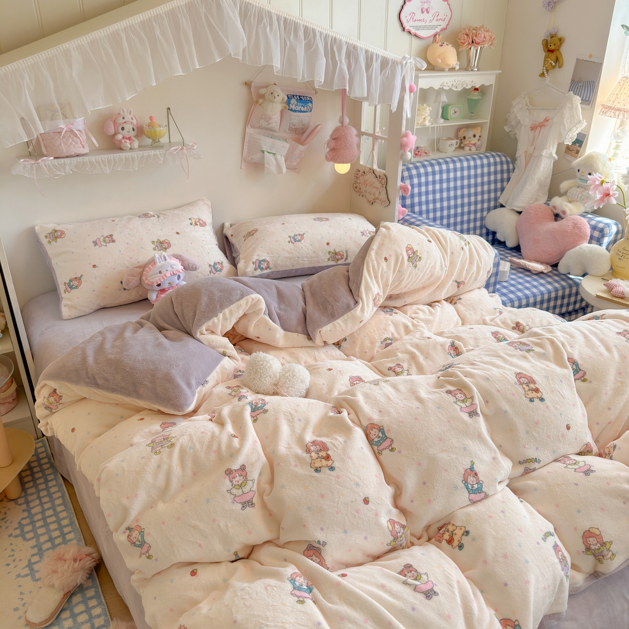 91家纺网 家纺一手货源 找家纺 初念 2025新款加厚高克重保暖可爱系牛奶绒床品套件系列（小红书推荐）（提供买家秀） 奶糖少女