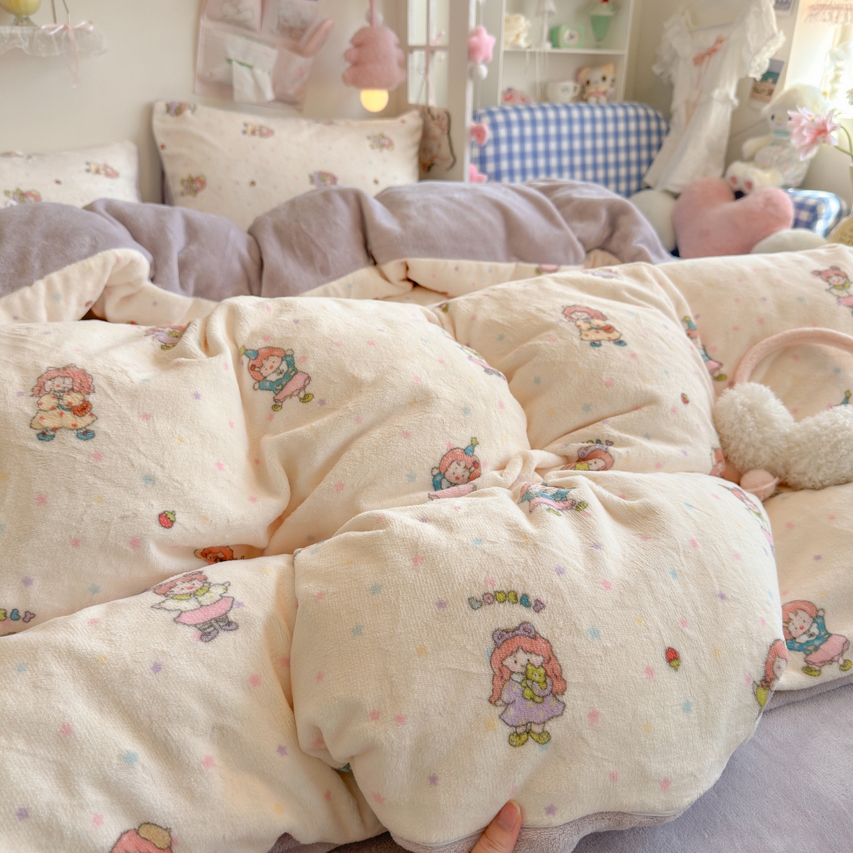 91家纺网 家纺一手货源 找家纺 初念 2025新款加厚高克重保暖可爱系牛奶绒床品套件系列（小红书推荐）（提供买家秀） 奶糖少女