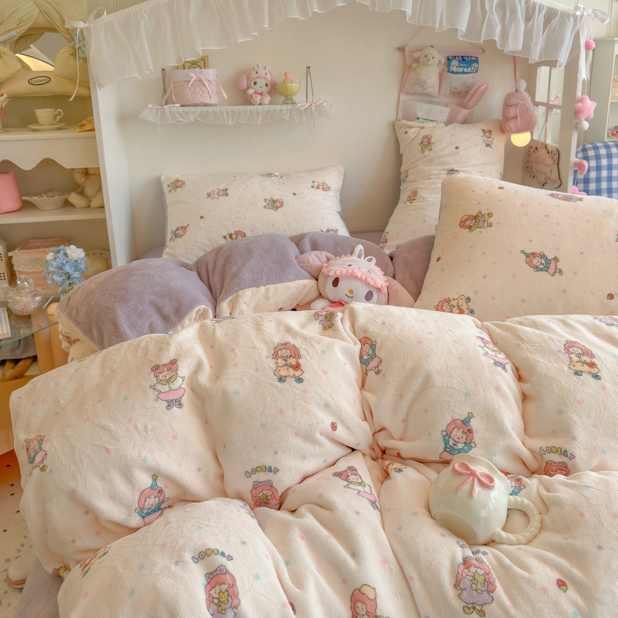 91家纺网 家纺一手货源 找家纺 初念 2025新款加厚高克重保暖可爱系牛奶绒床品套件系列（小红书推荐）（提供买家秀） 奶糖少女