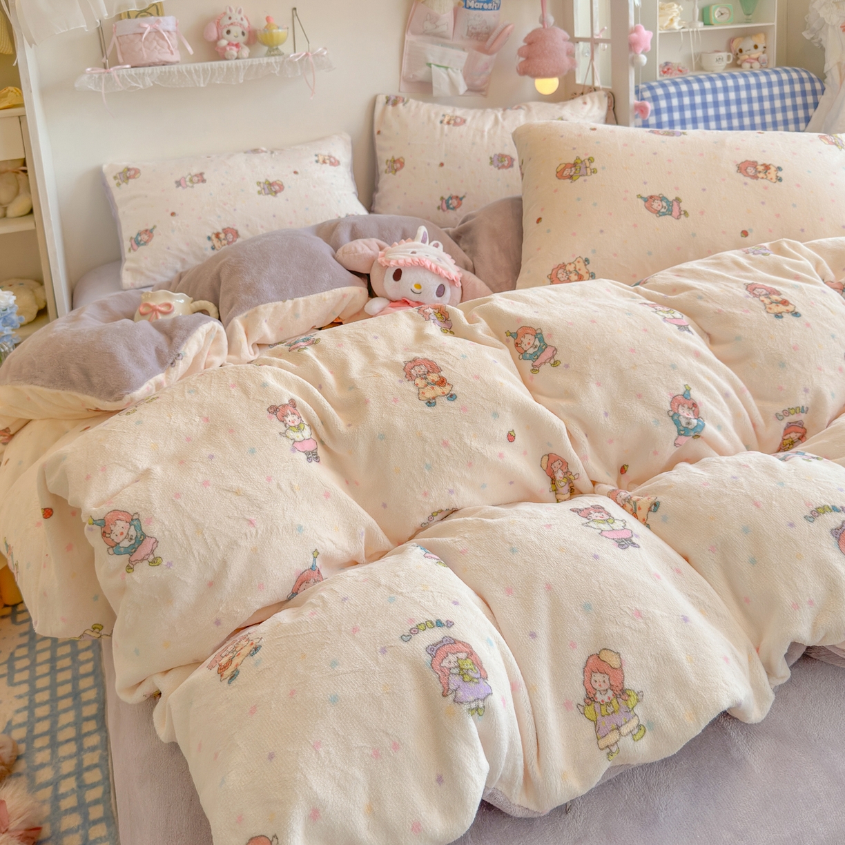 91家纺网 家纺一手货源 找家纺 初念 2025新款加厚高克重保暖可爱系牛奶绒床品套件系列（小红书推荐）（提供买家秀） 奶糖少女