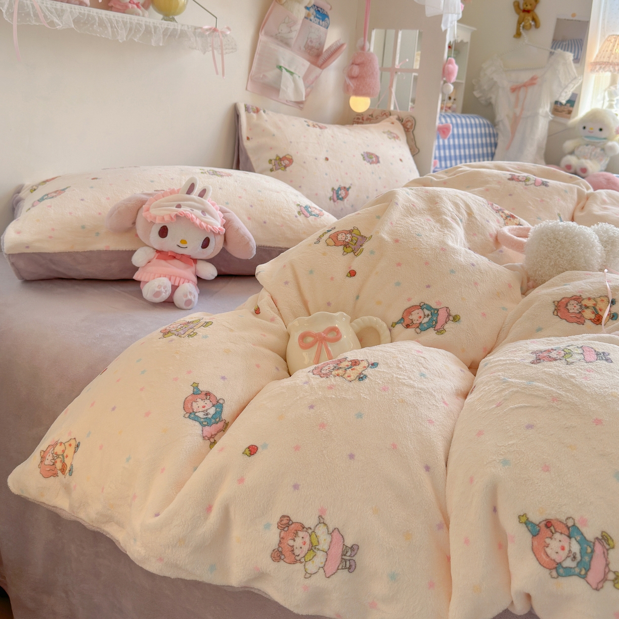 91家纺网 家纺一手货源 找家纺 初念 2025新款加厚高克重保暖可爱系牛奶绒床品套件系列（小红书推荐）（提供买家秀） 奶糖少女