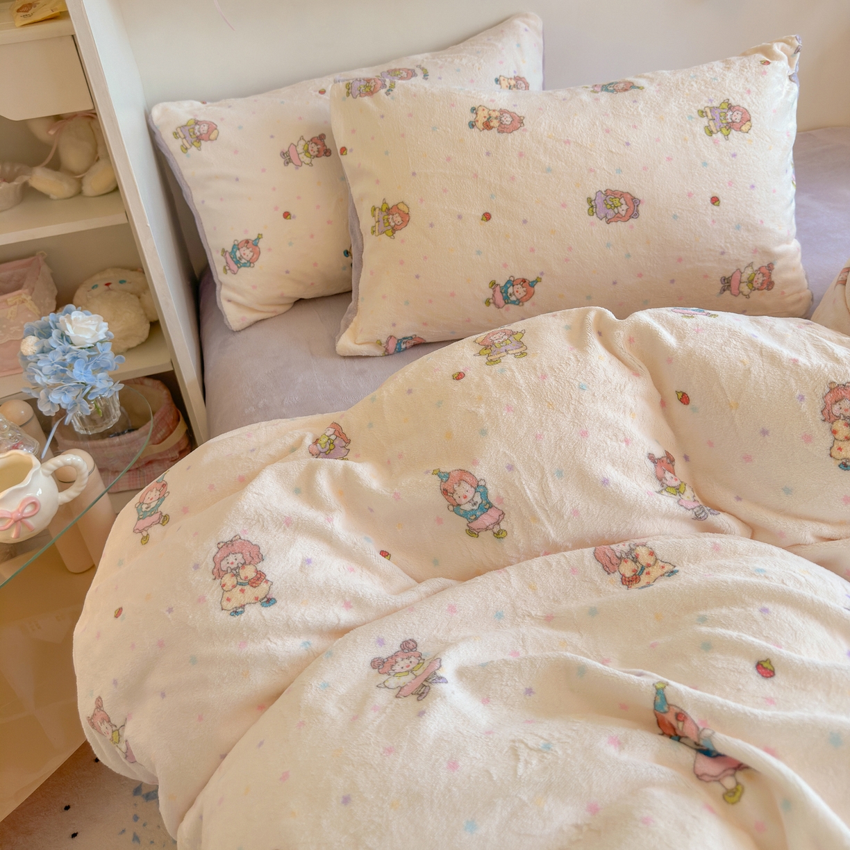 91家纺网 家纺一手货源 找家纺 初念 2025新款加厚高克重保暖可爱系牛奶绒床品套件系列（小红书推荐）（提供买家秀） 奶糖少女