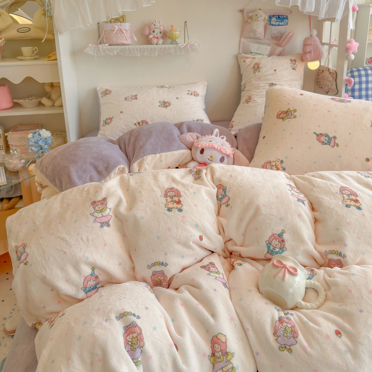 91家纺网 家纺一手货源 找家纺 初念 2025新款加厚高克重保暖可爱系牛奶绒床品套件系列（小红书推荐）（提供买家秀） 奶糖少女