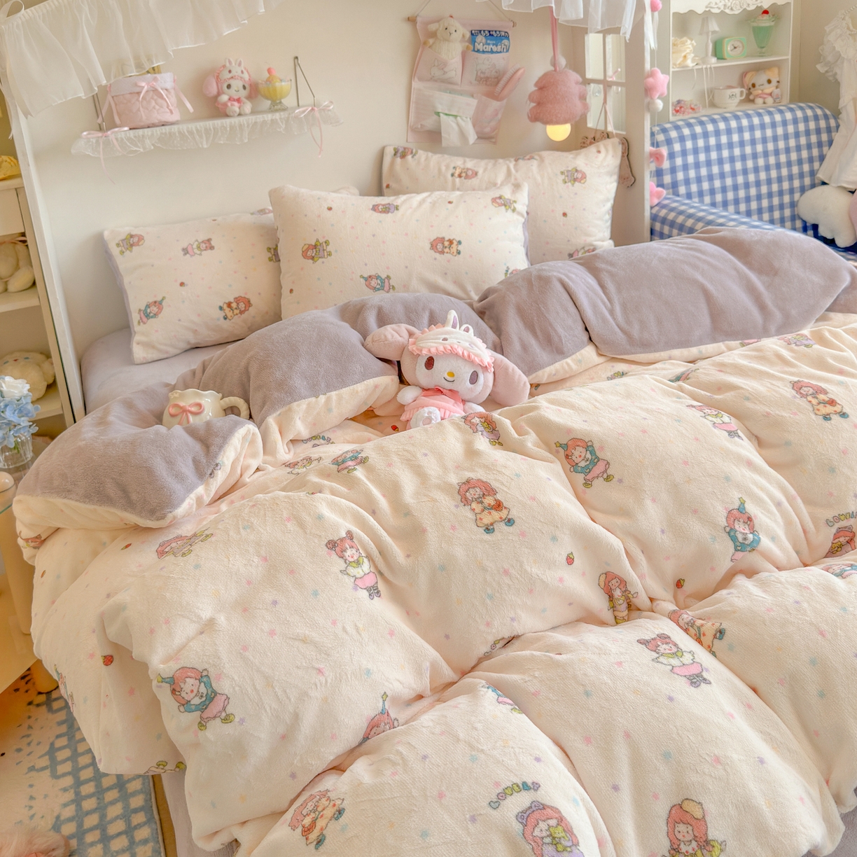 91家纺网 家纺一手货源 找家纺 初念 2025新款加厚高克重保暖可爱系牛奶绒床品套件系列（小红书推荐）（提供买家秀） 奶糖少女