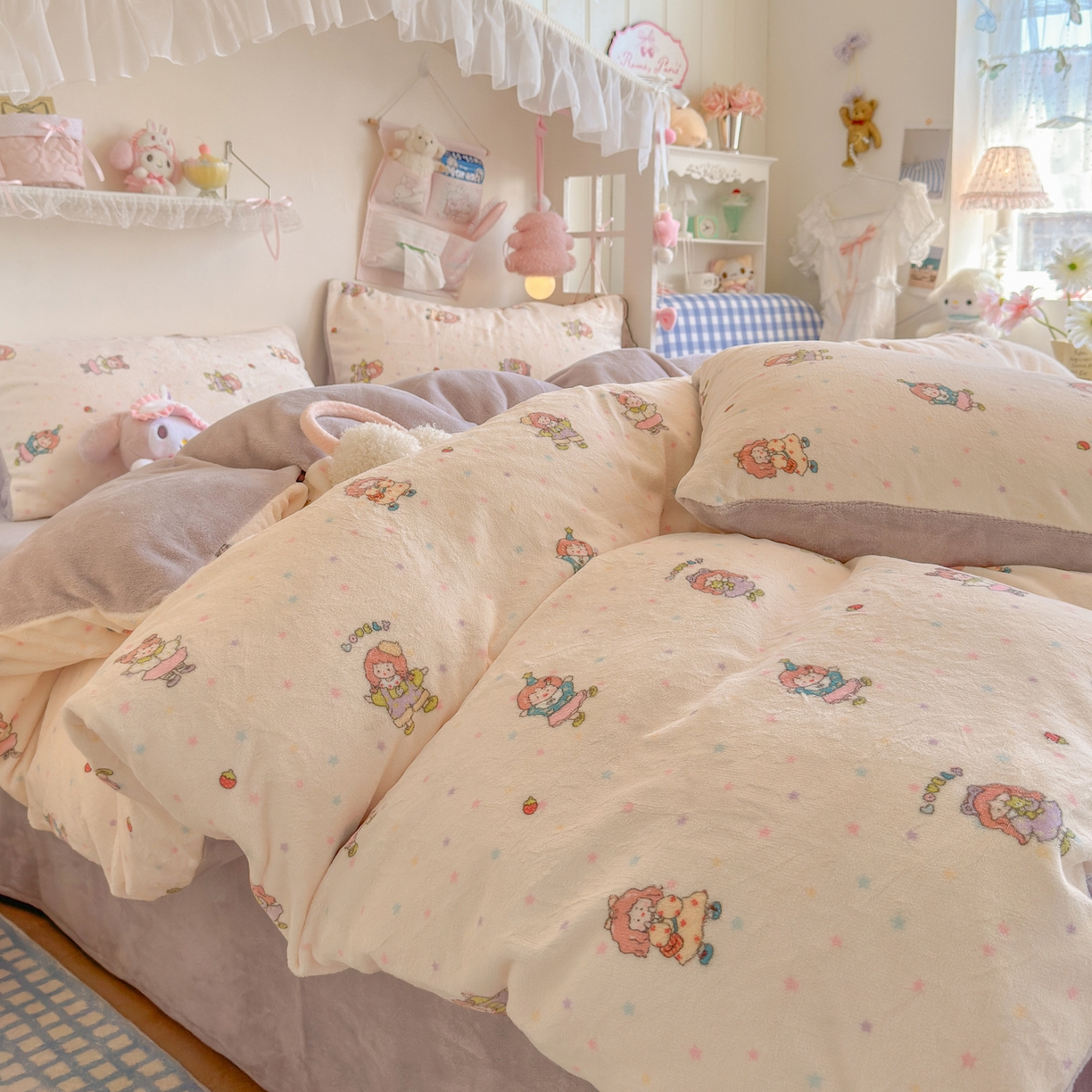 91家纺网 家纺一手货源 找家纺 初念 2025新款加厚高克重保暖可爱系牛奶绒床品套件系列（小红书推荐）（提供买家秀） 奶糖少女