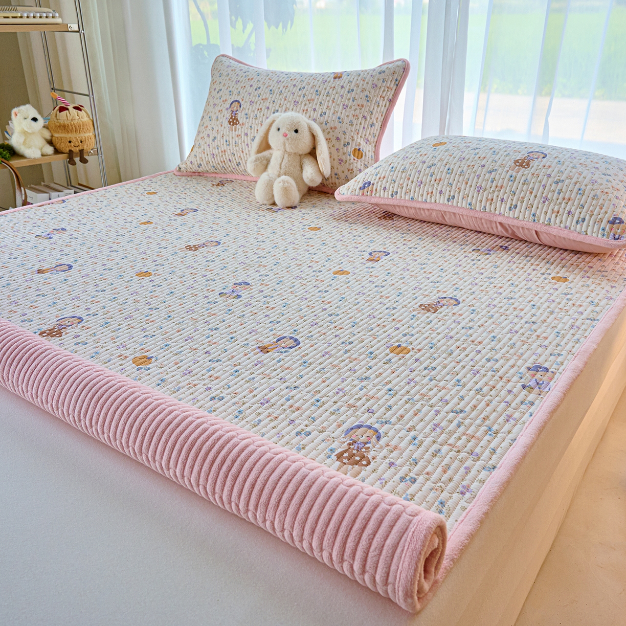 91家纺网 家纺一手货源 找家纺 X猫先生 2025新款棉加绒床垫一面全棉一面牛奶绒床褥垫软床垫床盖四季通用 花田囡囡（A棉B绒）