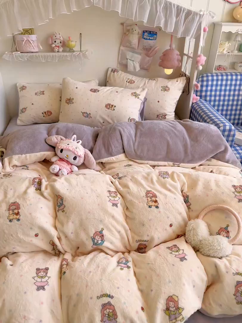 91家纺网 家纺一手货源 找家纺 初念 2025新款加厚高克重保暖可爱系牛奶绒床品套件系列（小红书推荐）（提供买家秀） 奶糖少女