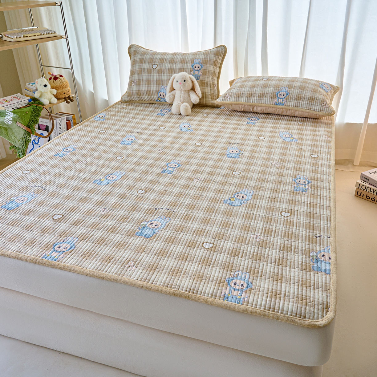 91家纺网 家纺一手货源 找家纺 X猫先生 2025新款棉加绒床垫一面全棉一面牛奶绒床褥垫软床垫床盖四季通用 拉布兔兔（A棉B绒）