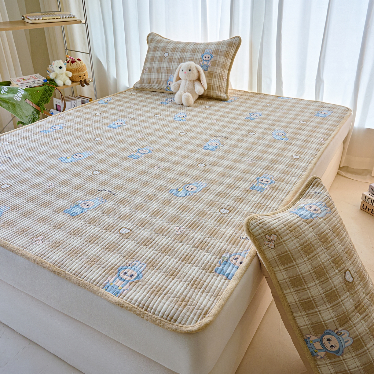 91家纺网 家纺一手货源 找家纺 X猫先生 2025新款棉加绒床垫一面全棉一面牛奶绒床褥垫软床垫床盖四季通用 拉布兔兔（A棉B绒）