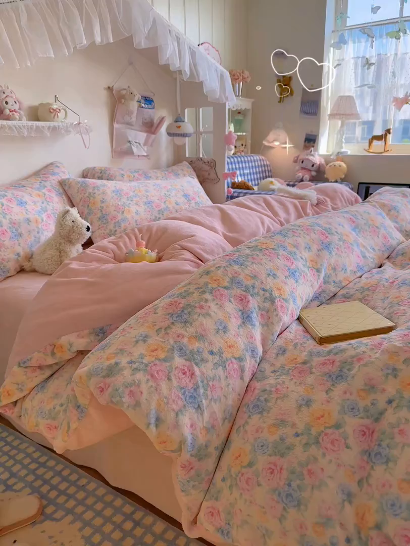 91家纺网 家纺一手货源 找家纺 初念 2025新款加厚高克重保暖可爱系牛奶绒床品套件系列（小红书推荐）（提供买家秀） 蔷薇语