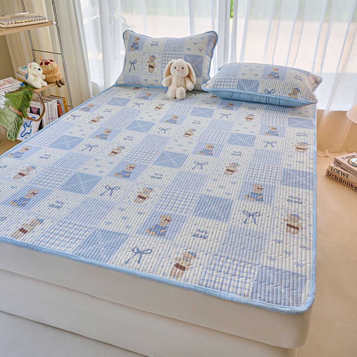 91家纺网 家纺一手货源 找家纺 X猫先生 2025新款棉加绒床垫一面全棉一面牛奶绒床褥垫软床垫床盖四季通用 蓝格童话（A棉B绒）