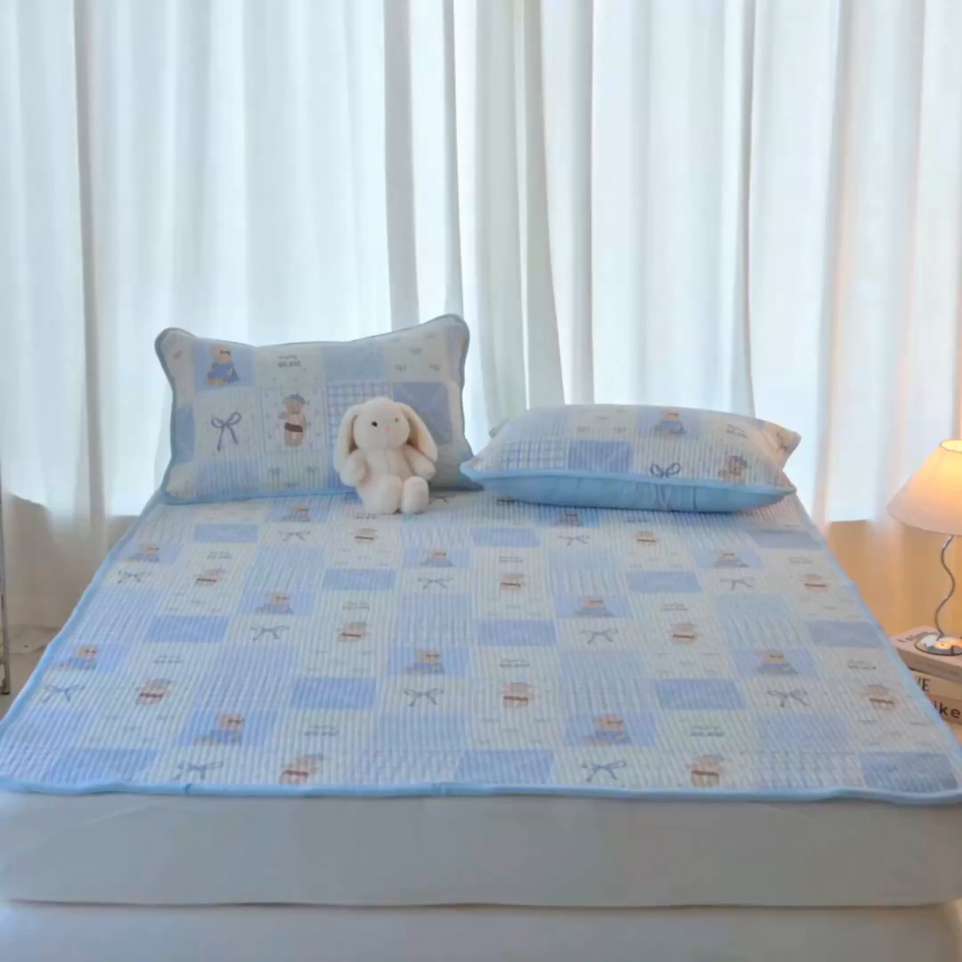 91家纺网 家纺一手货源 找家纺 X猫先生 2025新款棉加绒床垫一面全棉一面牛奶绒床褥垫软床垫床盖四季通用 蓝格童话（A棉B绒）
