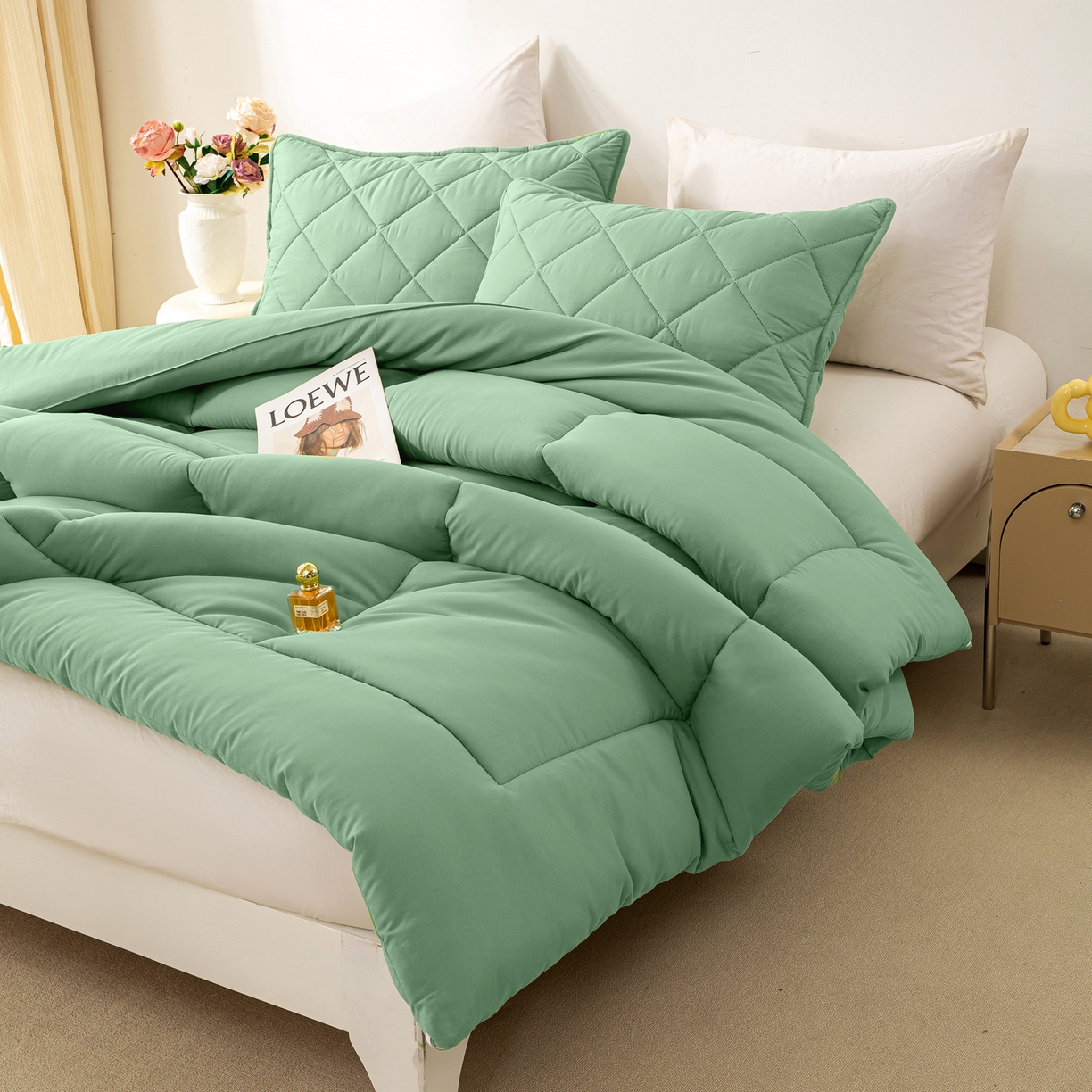 91家纺网 家纺一手货源 找家纺 憨豆家纺 2026新款磨毛四季被春秋被丝棉加厚冬被学生宿舍被子酒店宾馆跨境被芯 轻盈绿