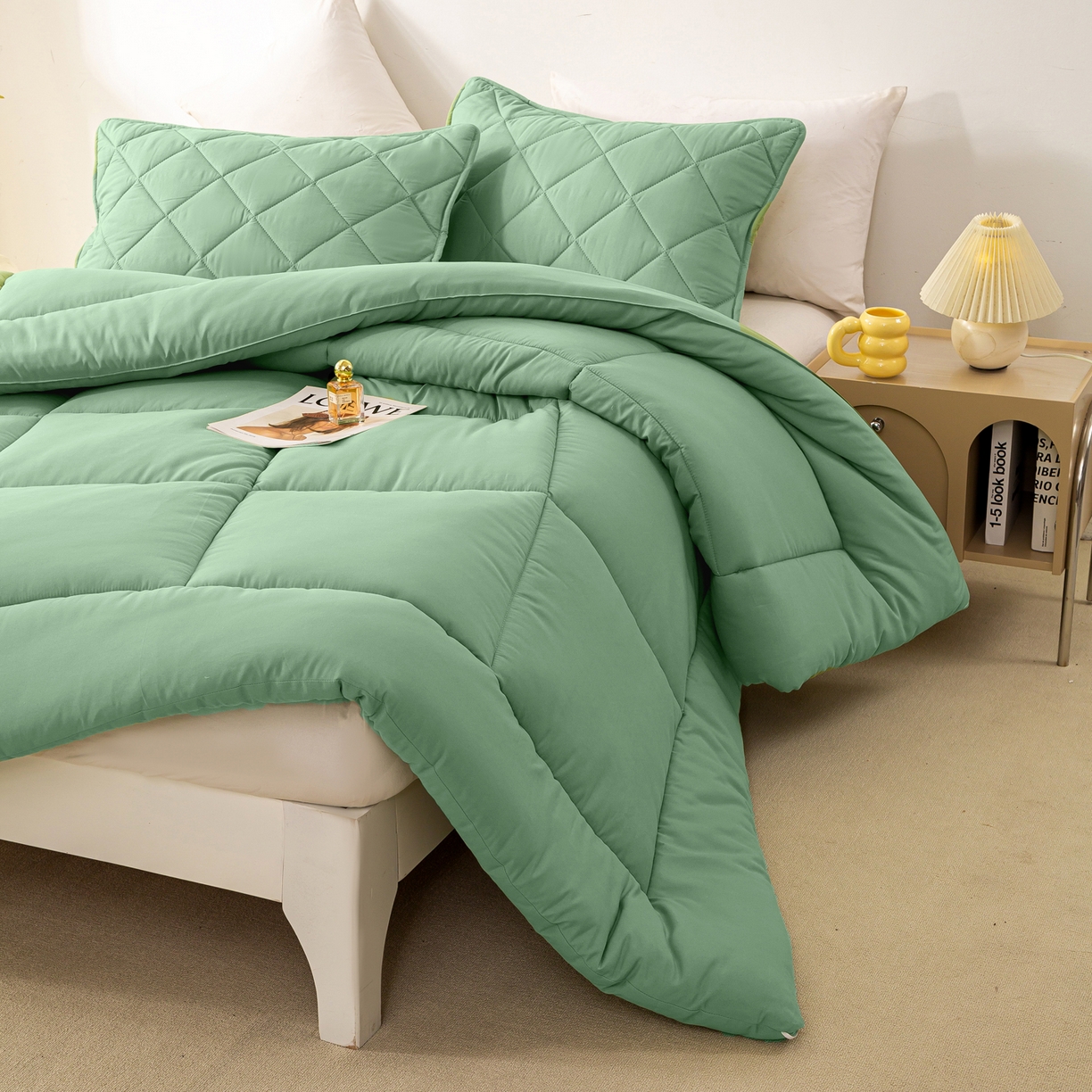 91家纺网 家纺一手货源 找家纺 憨豆家纺 2026新款磨毛四季被春秋被丝棉加厚冬被学生宿舍被子酒店宾馆跨境被芯 轻盈绿